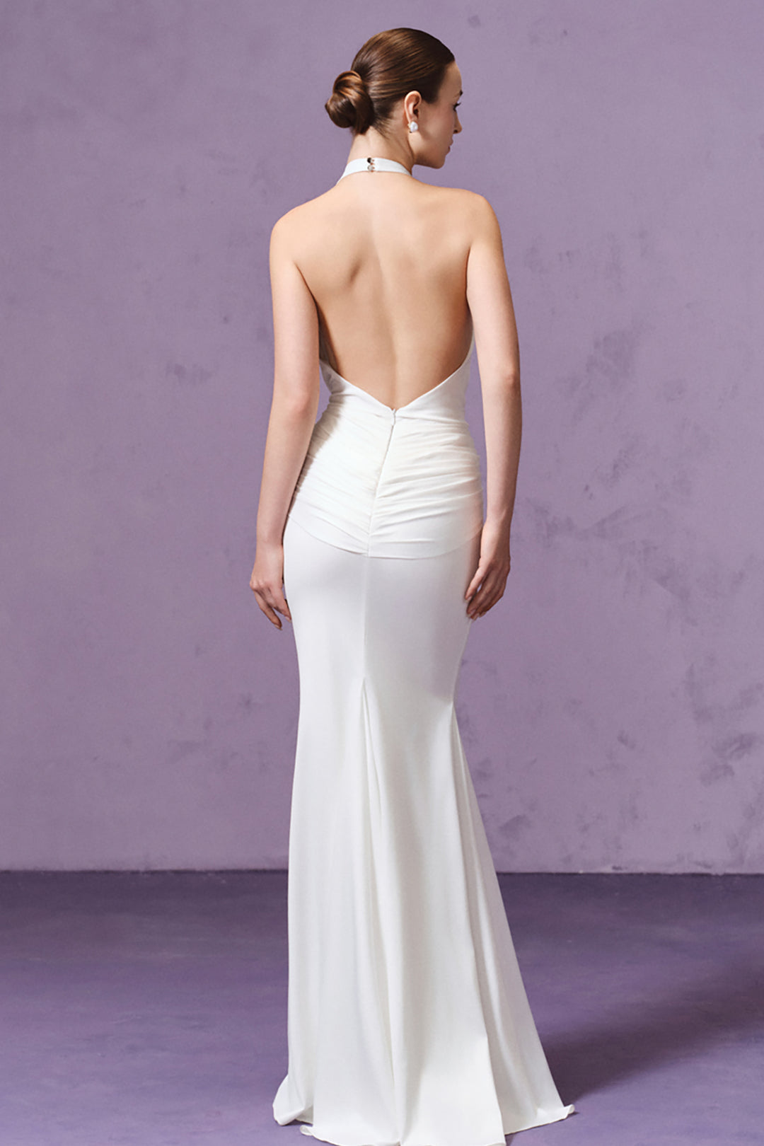 Plunging V-Neck Draped with Column Dress