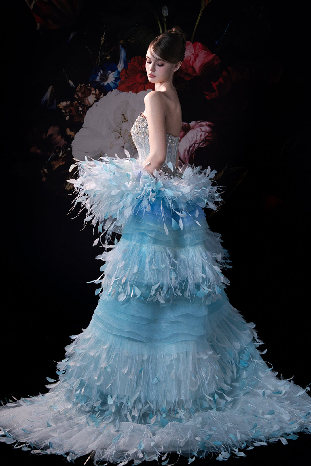 Sculpted Top with Feather Cape