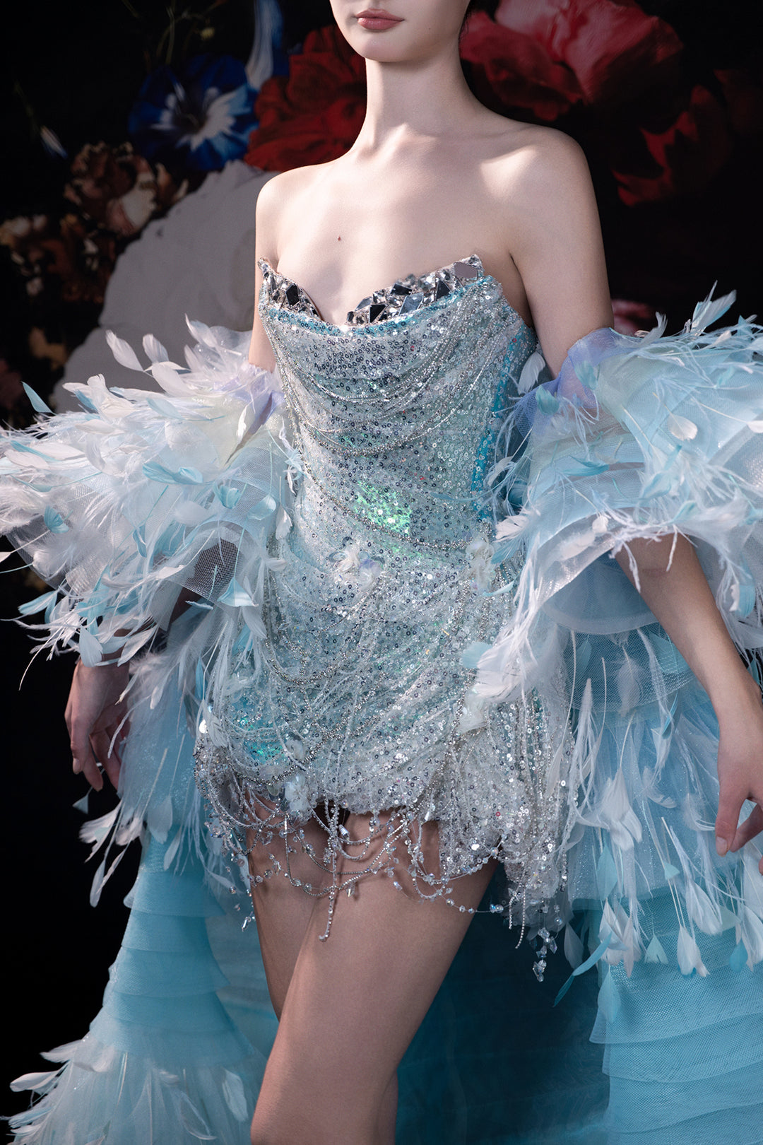 Sculpted Top with Feather Cape