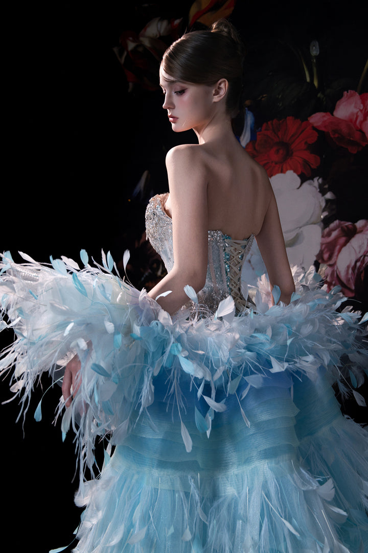 Sculpted Top with Feather Cape