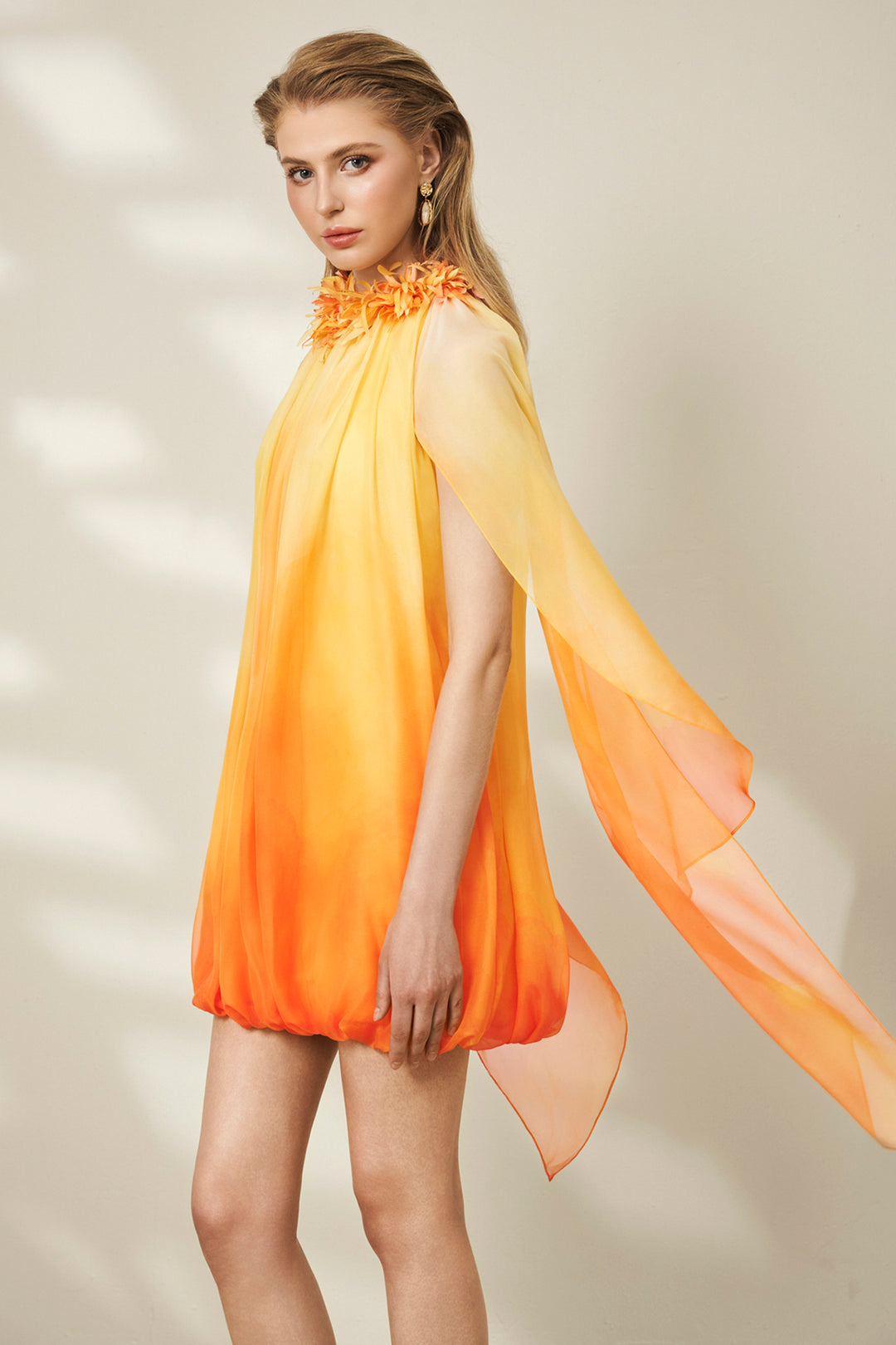 Handcrafted 3D Floral with Bubble-Hem Mini Dress