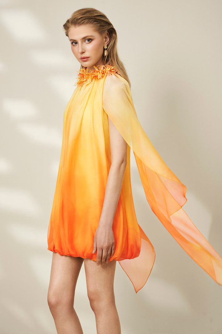 Handcrafted 3D Floral with Bubble-Hem Mini Dress
