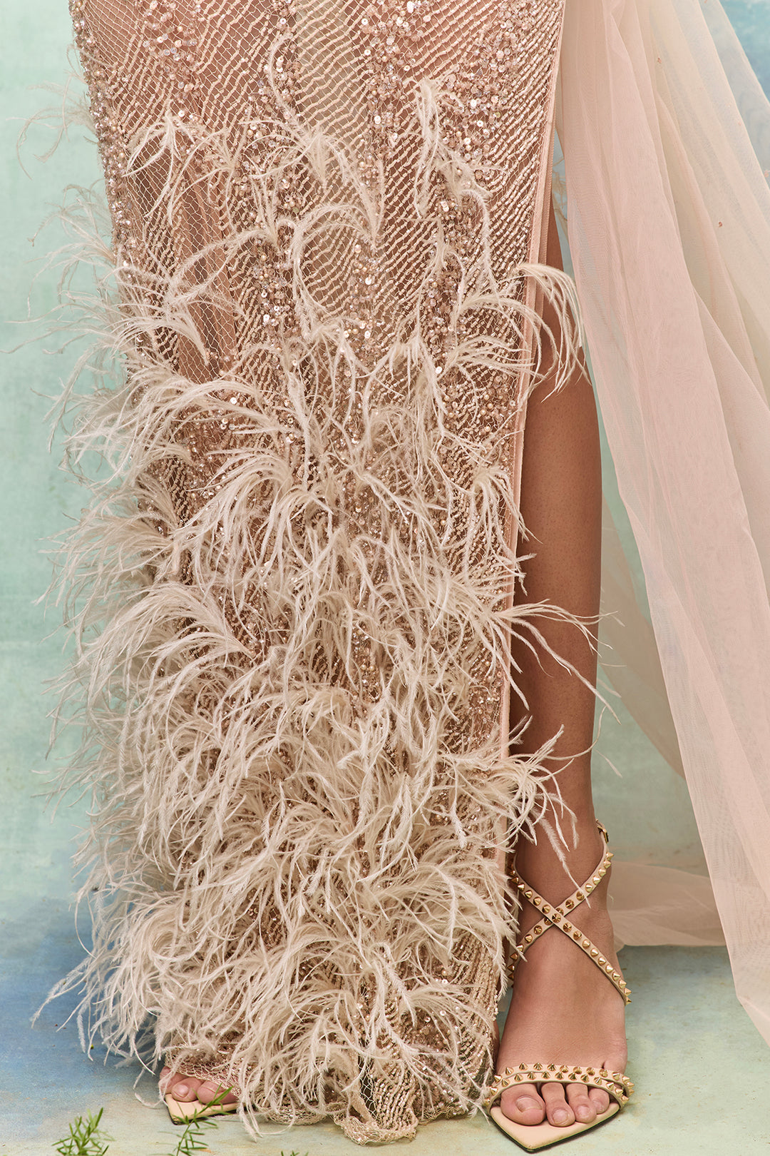 Column Dress with Beadwork and Veil