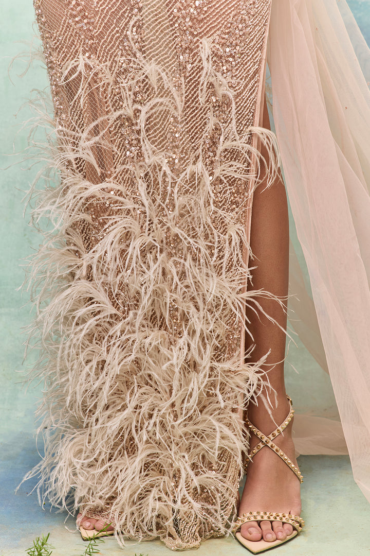 Column Dress with Beadwork and Veil