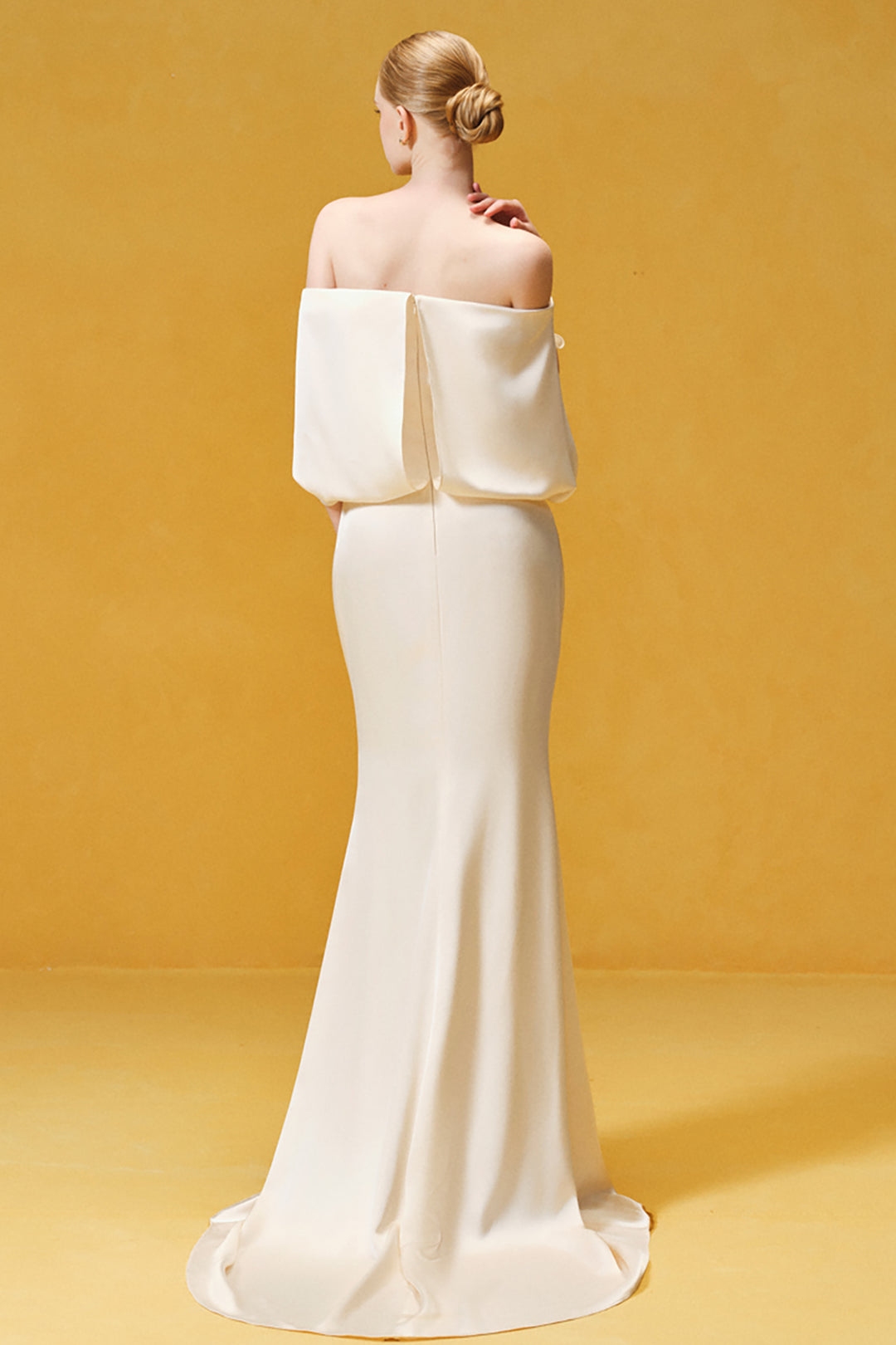 Off-the-Shoulder with Hand-Draped Satin Dress