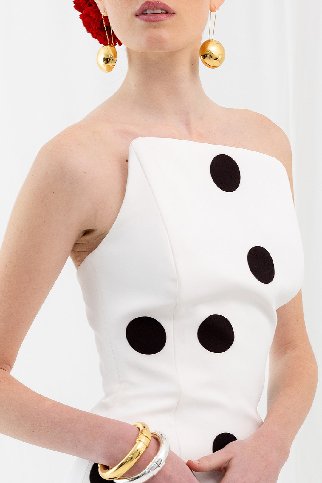 Polka Dot Dress with Strapless Neckline