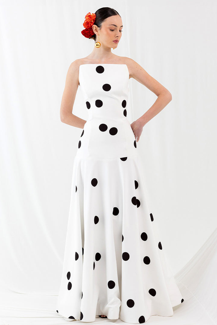 Polka Dot Dress with Strapless Neckline