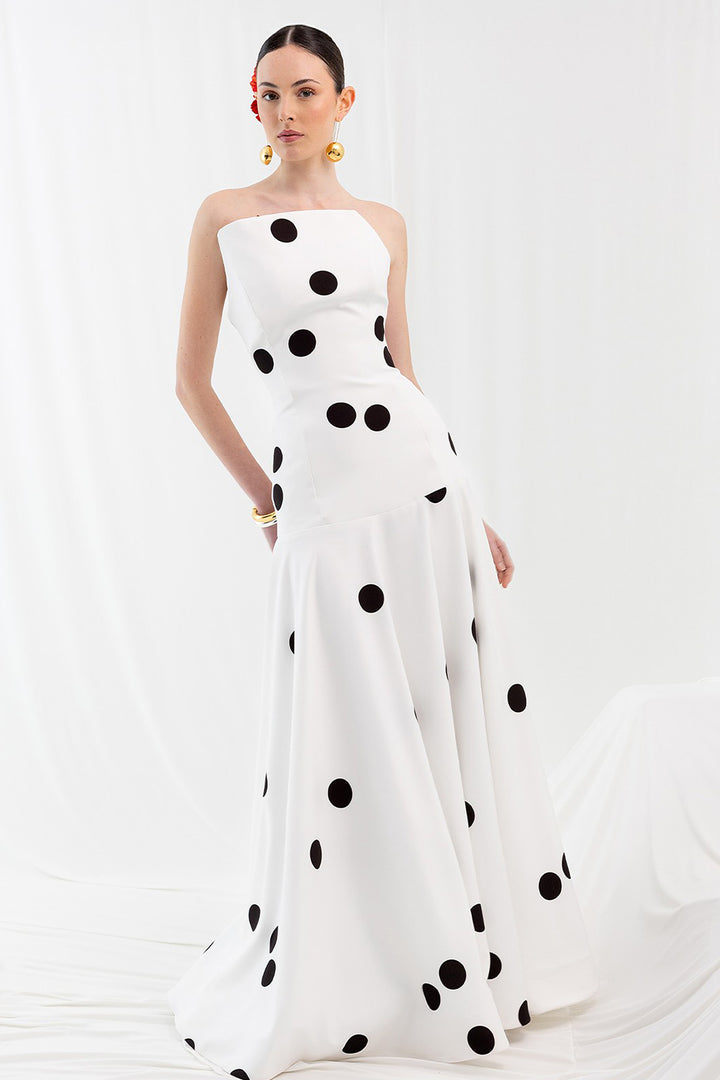 Polka Dot Dress with Strapless Neckline