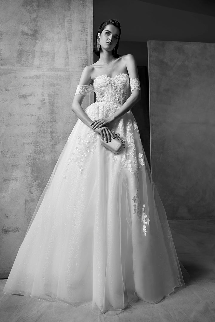 Lace and Tulle Off-The-Shoulder Princess Dress