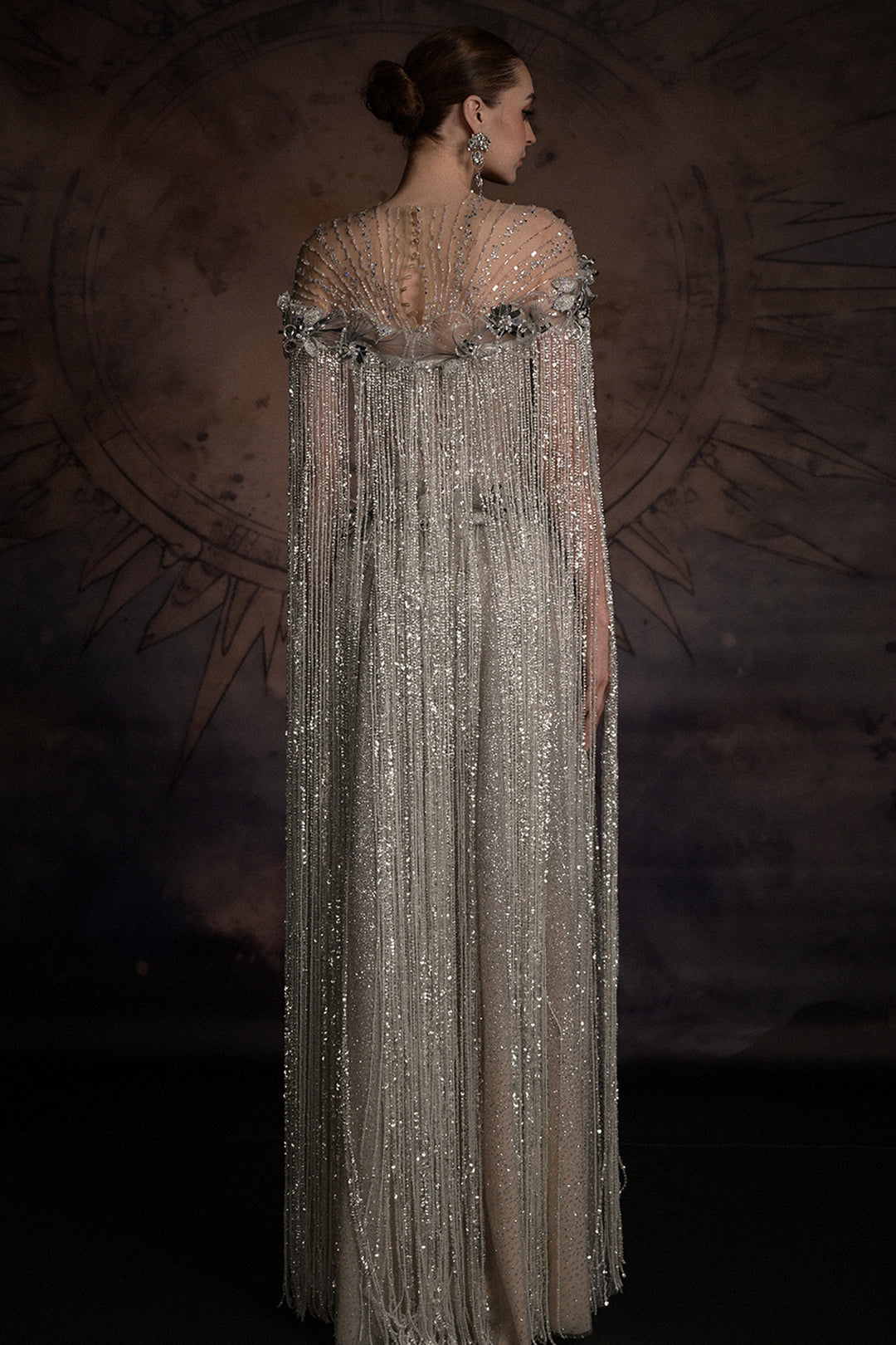 Crystal-Embellished Fringe Column Dress