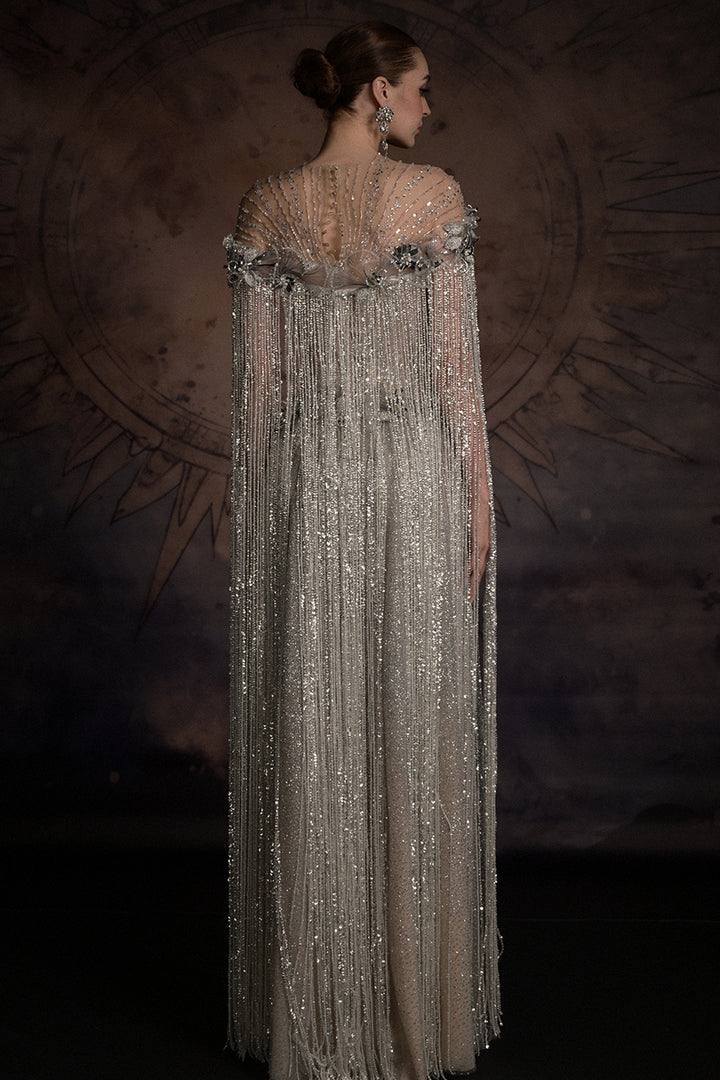 Crystal-Embellished Fringe Column Dress