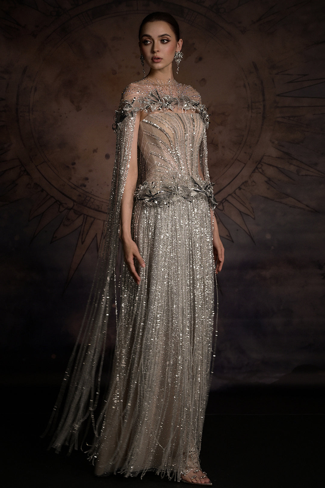 Crystal-Embellished Fringe Column Dress