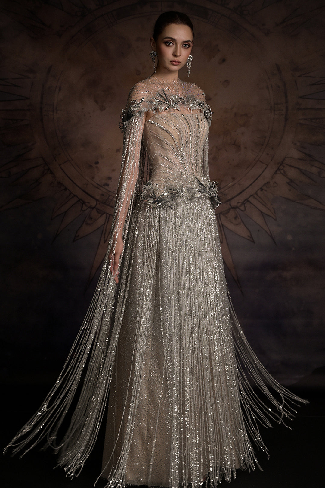Crystal-Embellished Fringe Column Dress