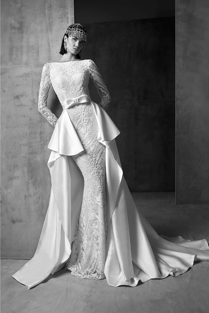 Embroidered Long-Sleeved Mermaid Wedding Dress