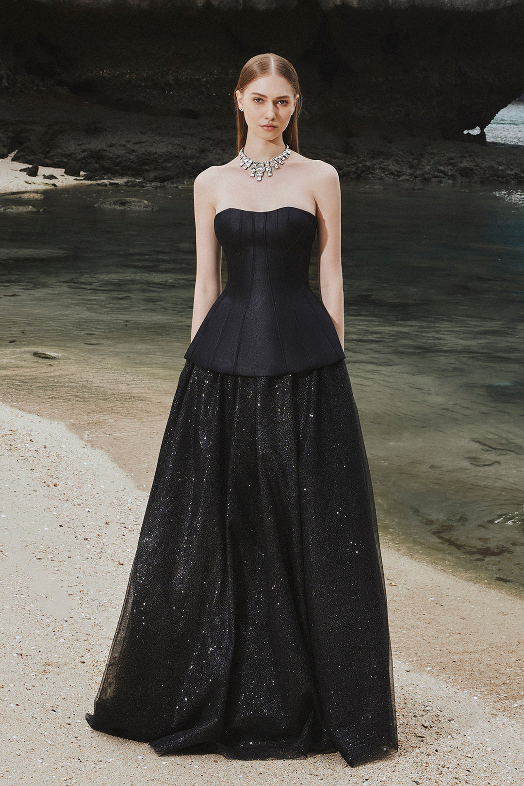 sequin peplum dress Strapless Peplum Sequin Two Piece Maxi Dress Black