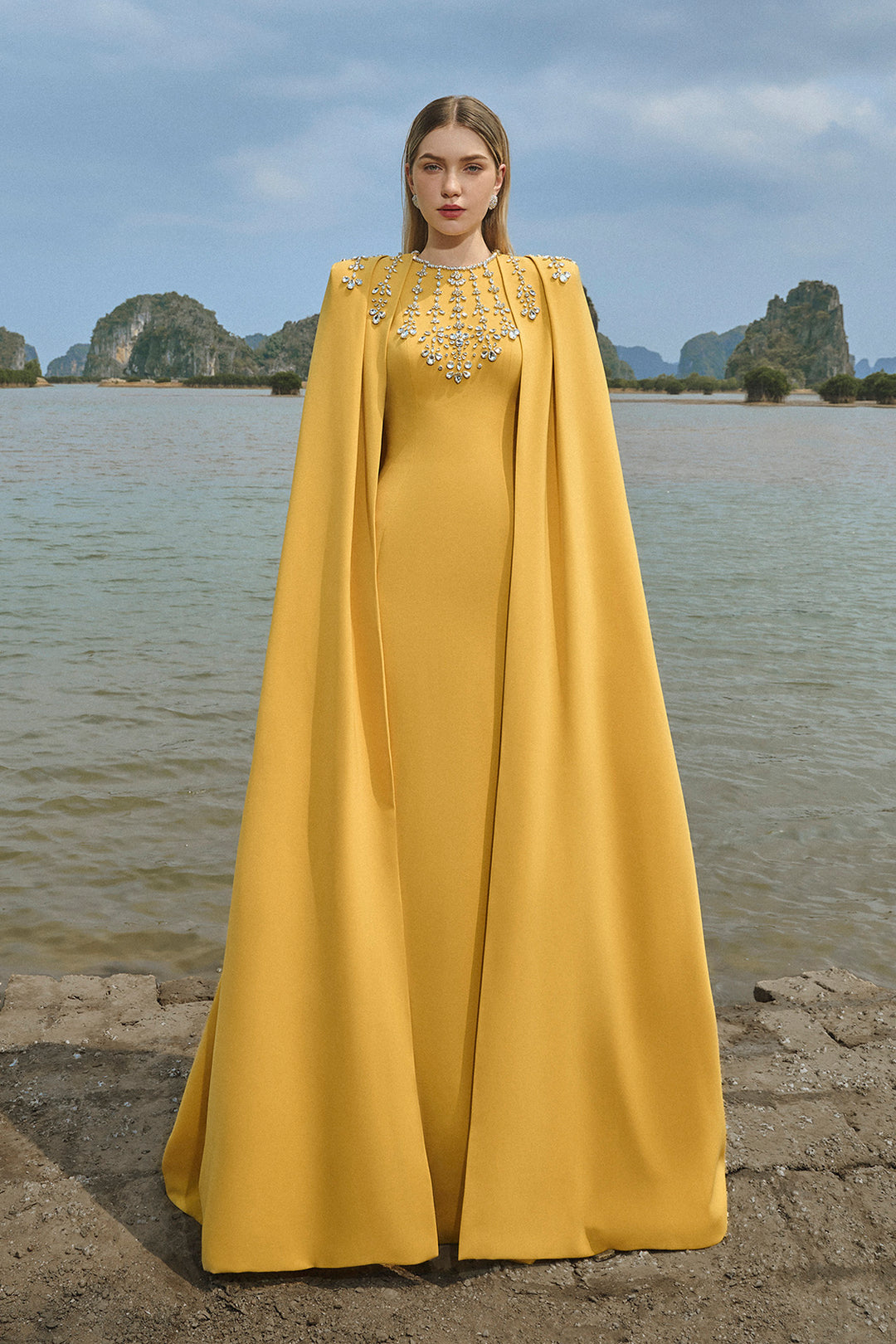 long sleeved yellow dress Women's Caitlyn Bodycon Long Sleeved Mesh Maxi Dress Customize Yellow MEAN BLVD