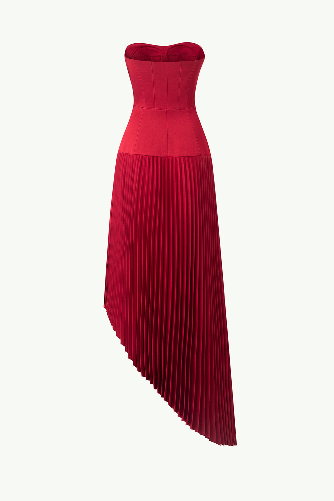 Strapless Pleated Diagonal Midi Dress with Cape