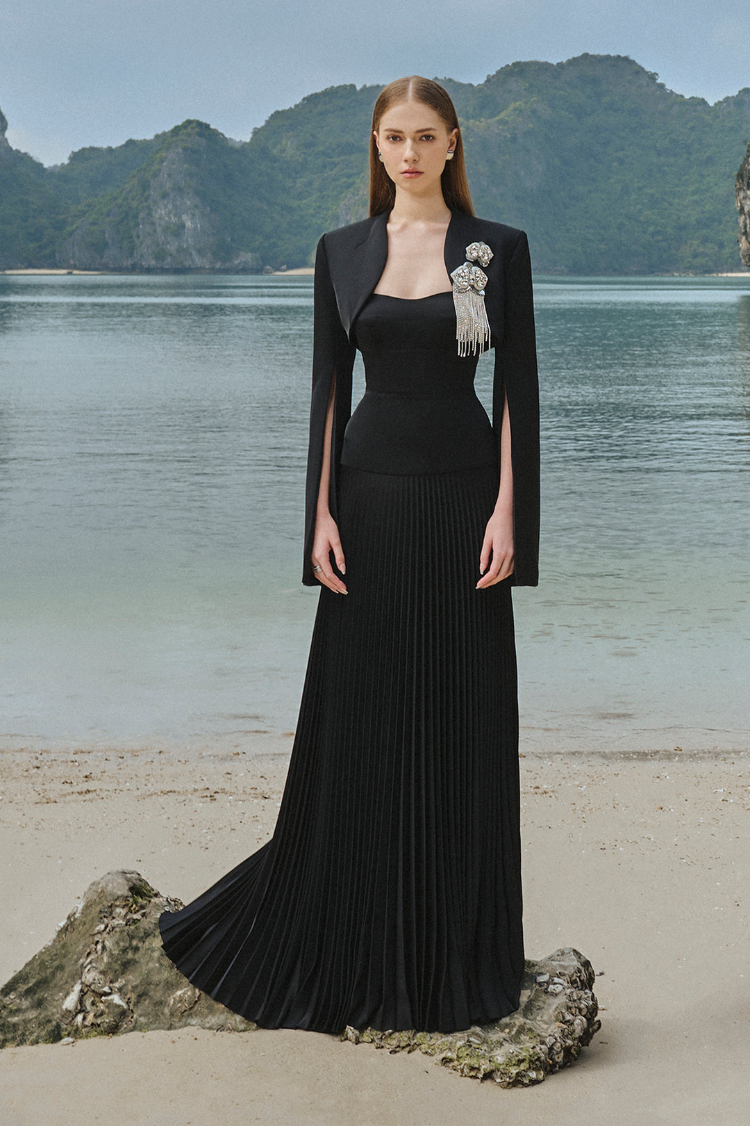 Pleated Strapless Dress with Cropped Jacket M.R DESIGN Pleated Strapless Dress with Cropped Jacket M.R DESIGN
