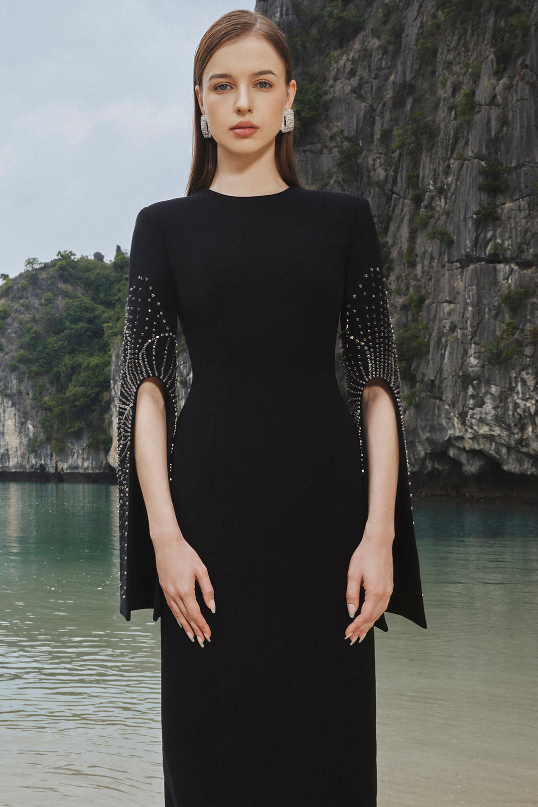 Long-Sleeved Column Dress