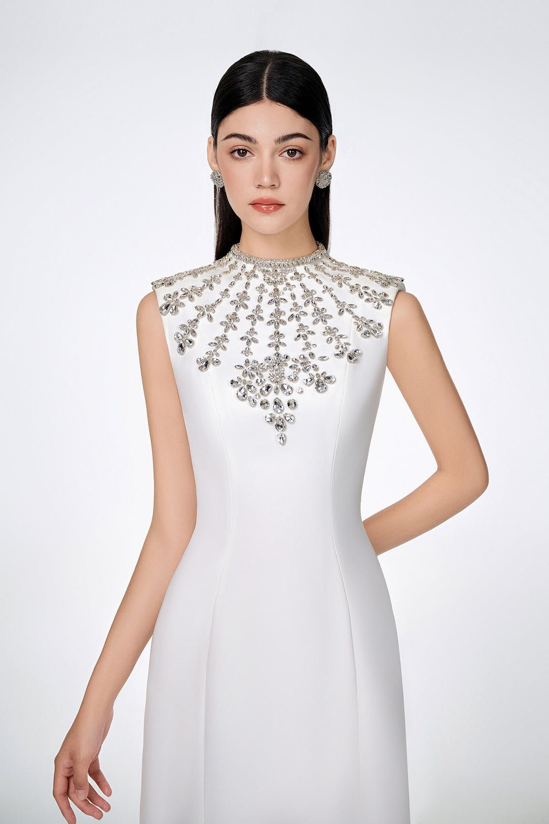 Crystal Embellished Sleeveless Column Dress
