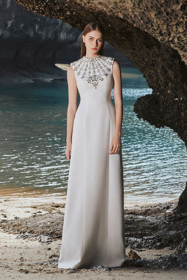 Crystal Embellished Sleeveless Column Dress