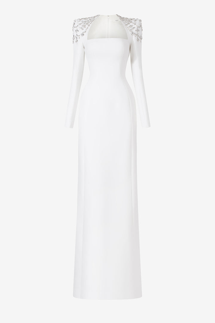 Long-Sleeved Queen Anne Neckline Dress