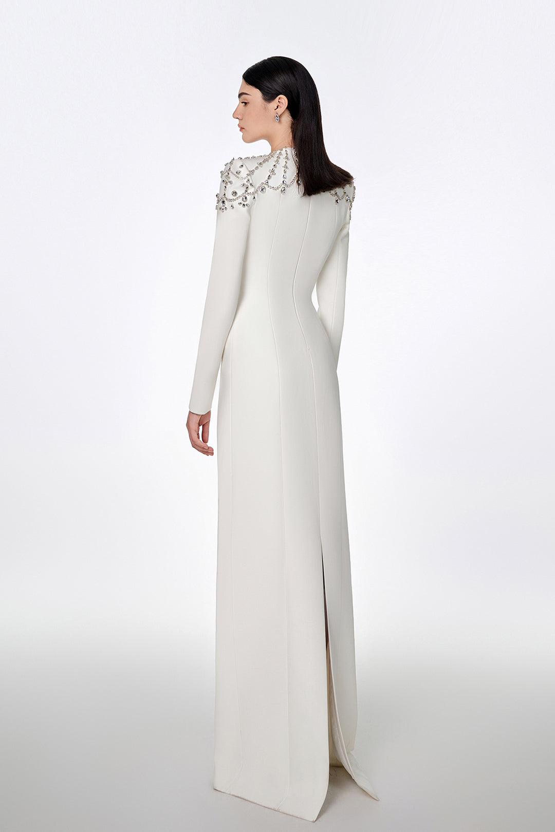 Long-Sleeved Queen Anne Neckline Dress Black / FR 50 Long-Sleeved Queen Anne Neckline Dress Black / FR 50