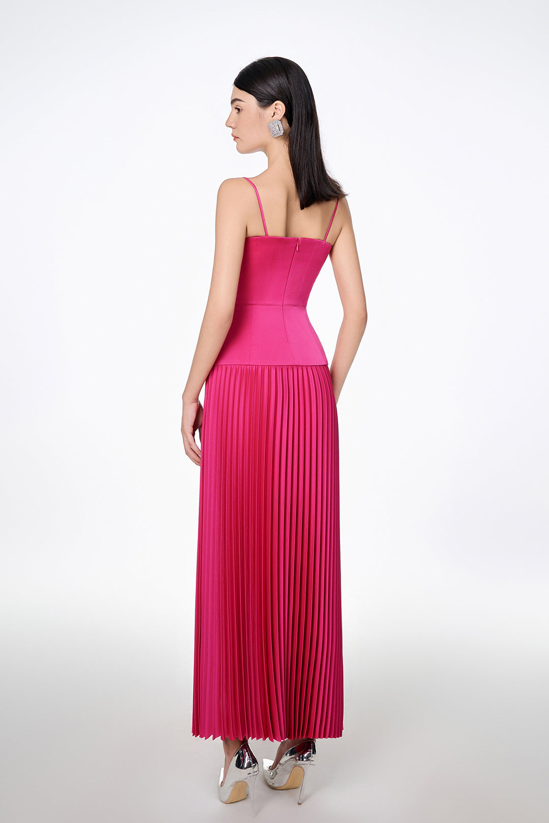 pink strapless pleated dress Strapless Pleated Bustier A Line Maxi Dress Blush Pink