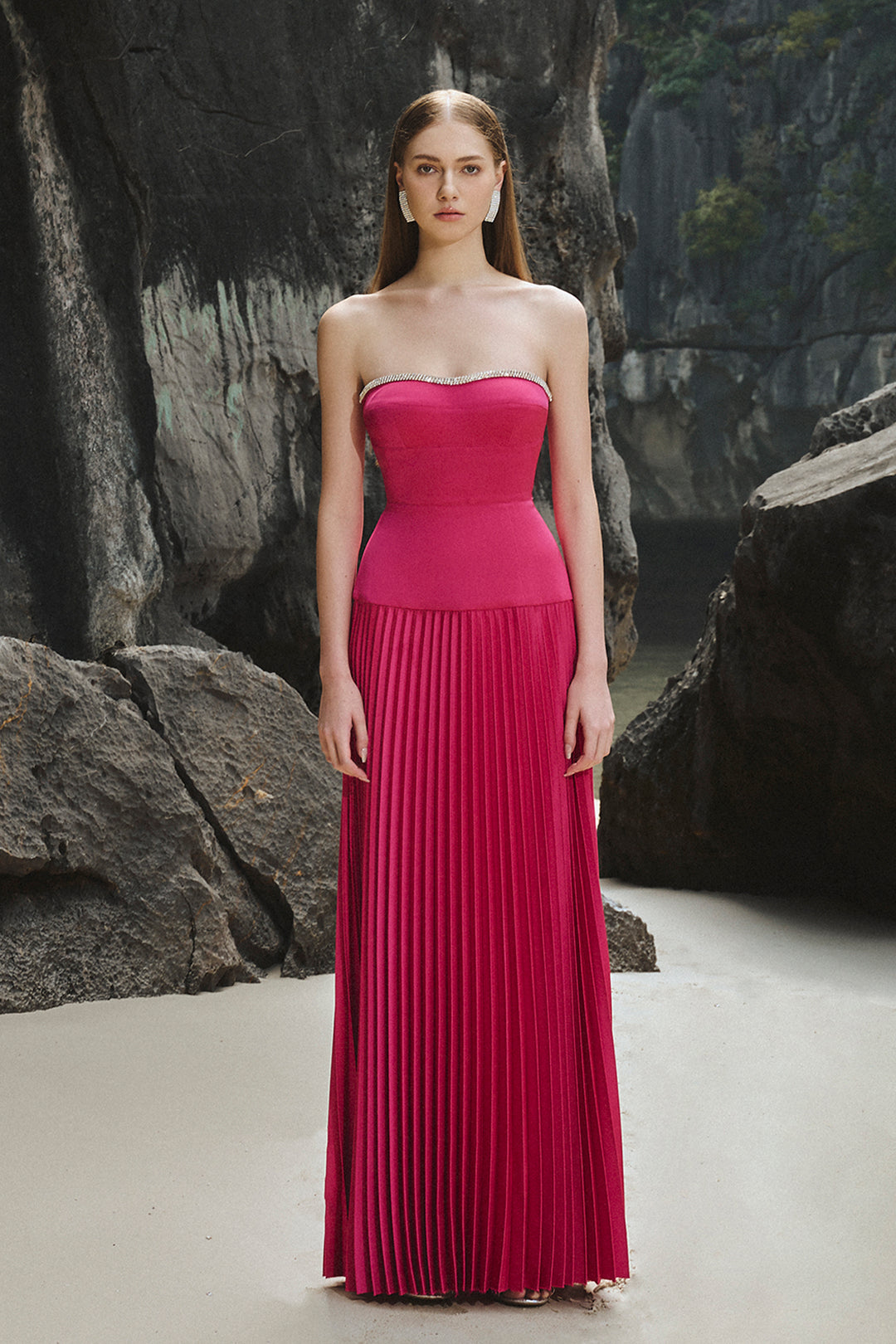 pink strapless pleated dress Clouds Of Love Strapless Pleated Maxi Dress Pink