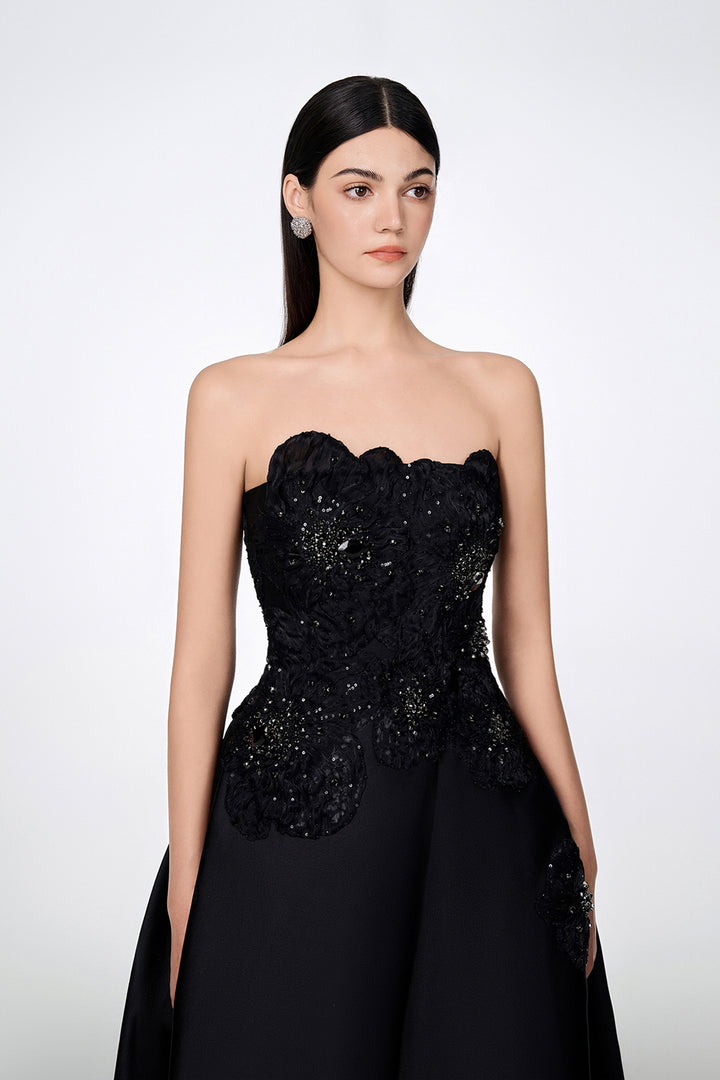 Embroidered Strapless A-line Dress