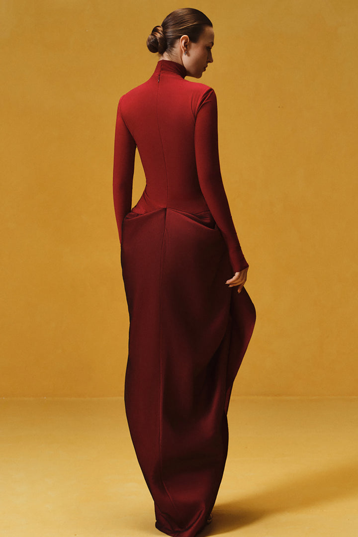 Long-Sleeved with Turtleneck Taffeta Dress