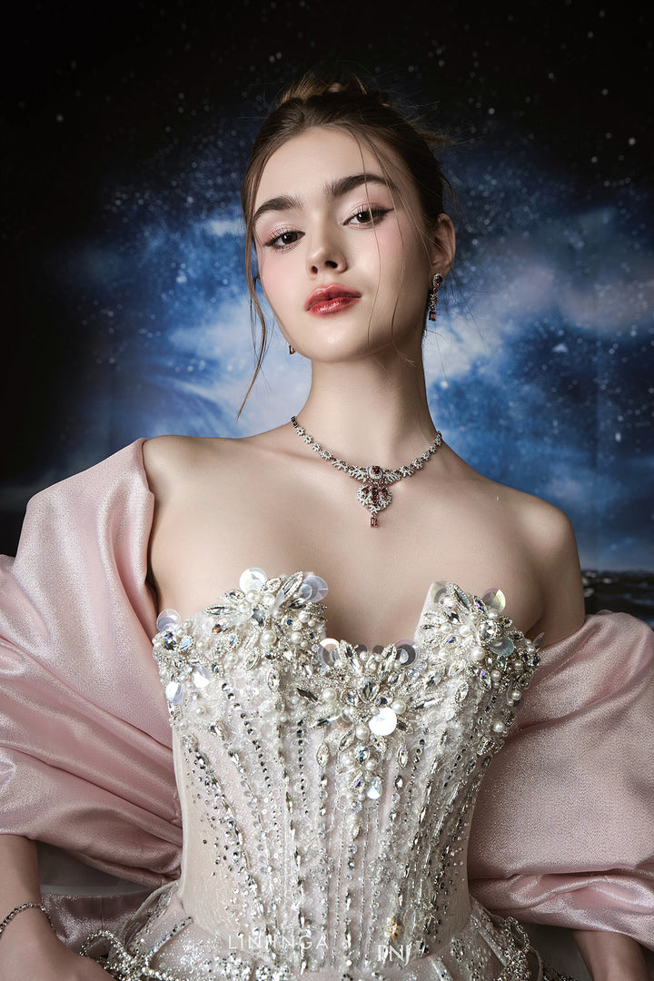 Short A-Line Dress with Sequinned Bodice and Cape