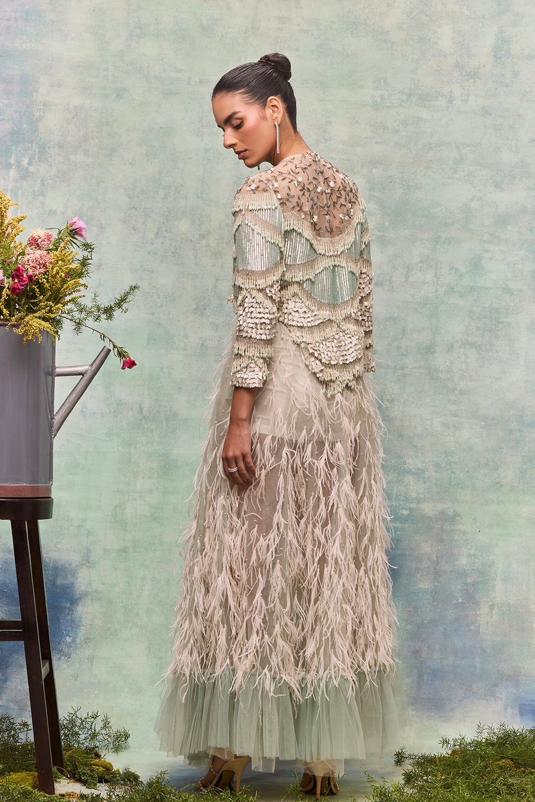 A-Line Floor-Length Ensemble with Beadwork and Overlay