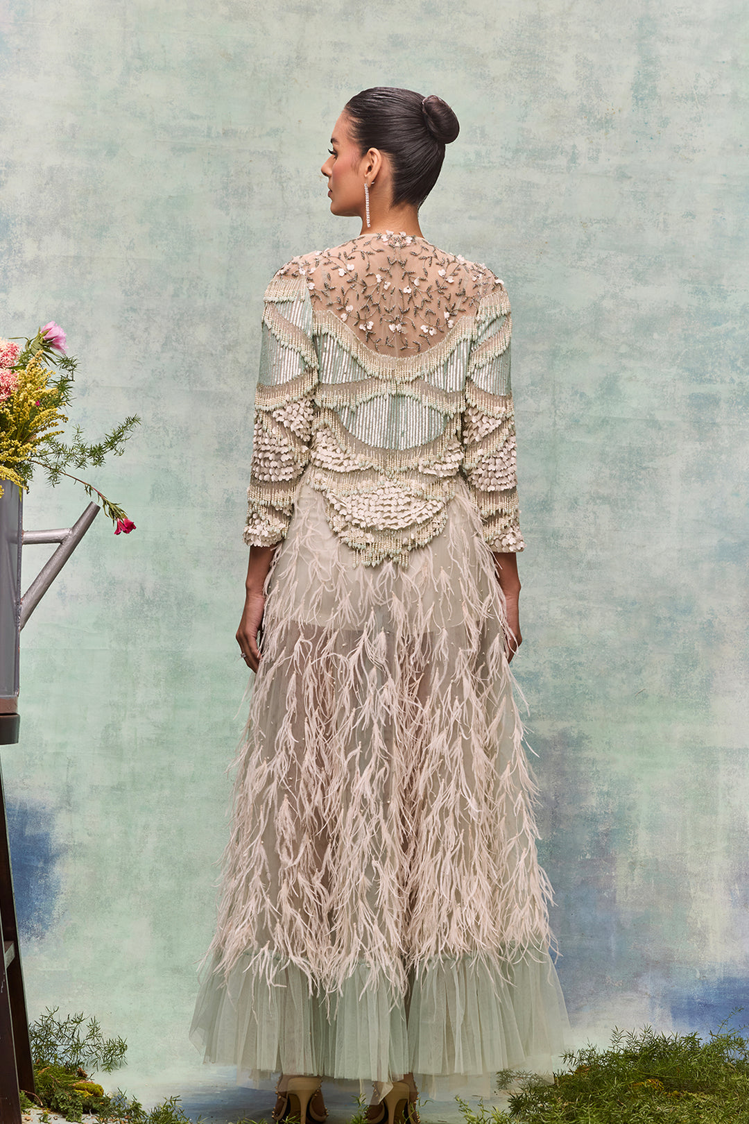 A-Line Floor-Length Ensemble with Beadwork and Overlay