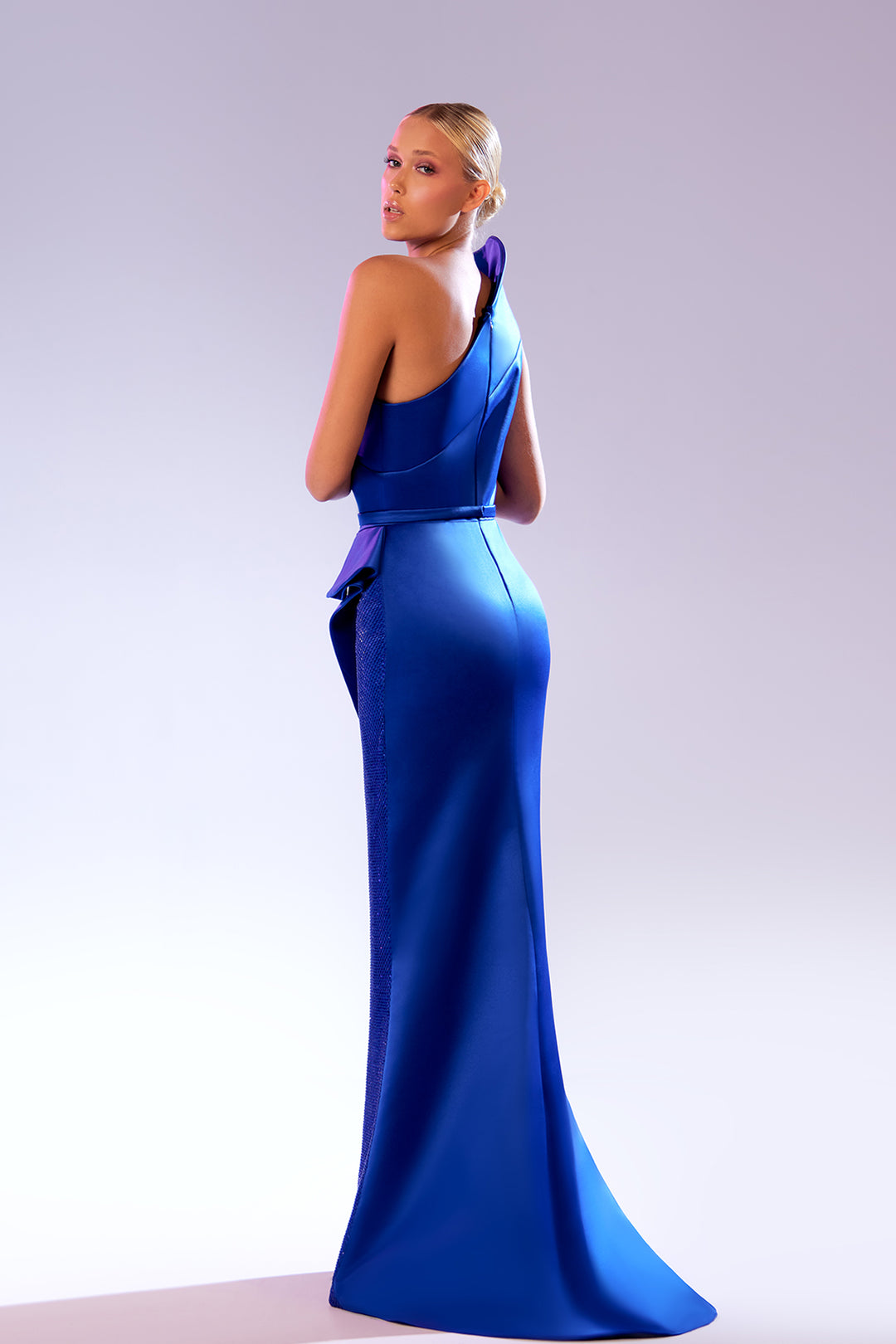 Fishnet Embroidery and One-Shoulder Neckline