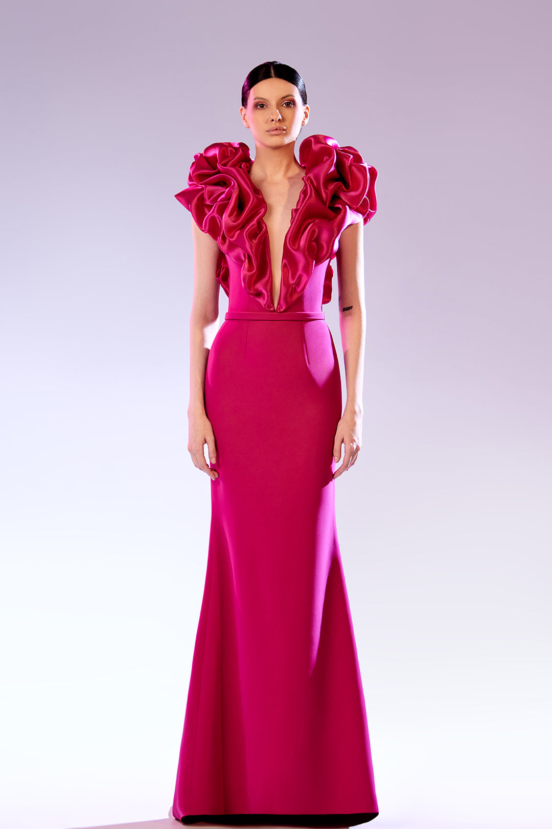pink organza puff sleeve dress MNM Couture GOS2535