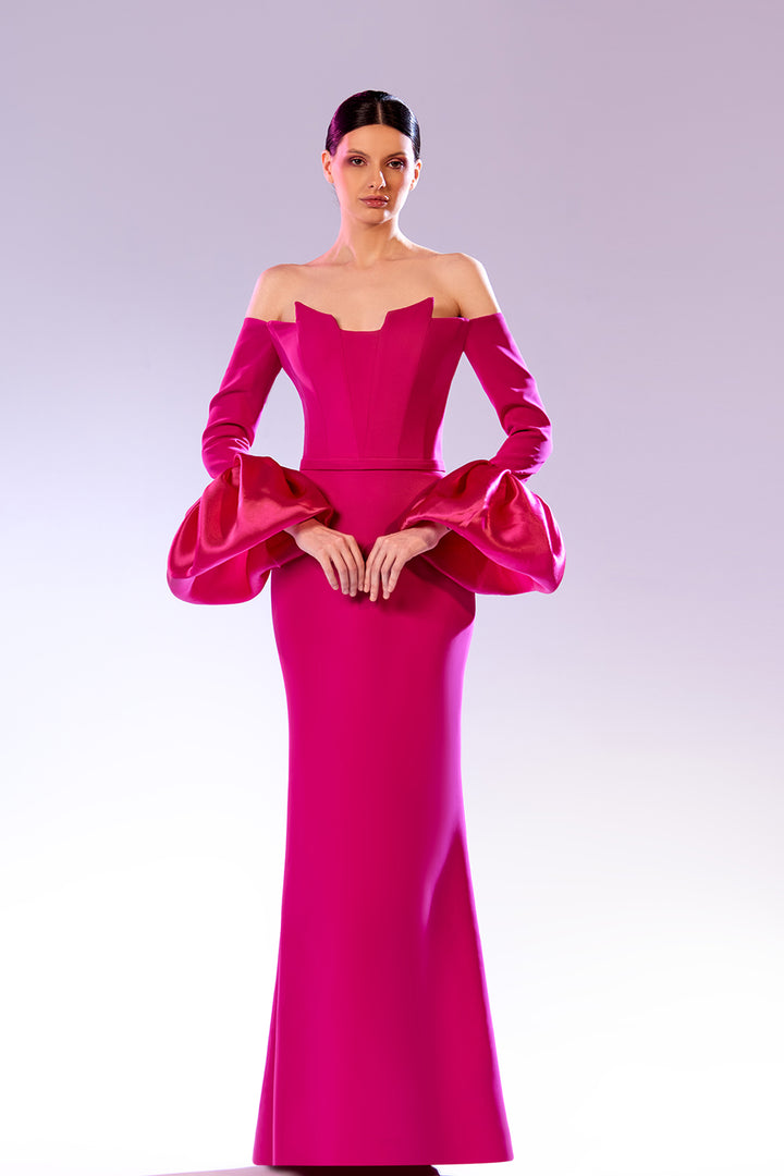 Geometric Dress with Off-The-Shoulder Puff Sleeves