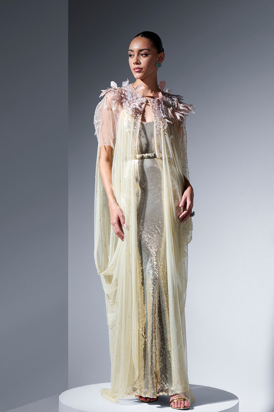 Sequin Cape Dress with Gradient Effect Mint Soft / US 10 Sequin Cape Dress with Gradient Effect Mint Soft / US 10