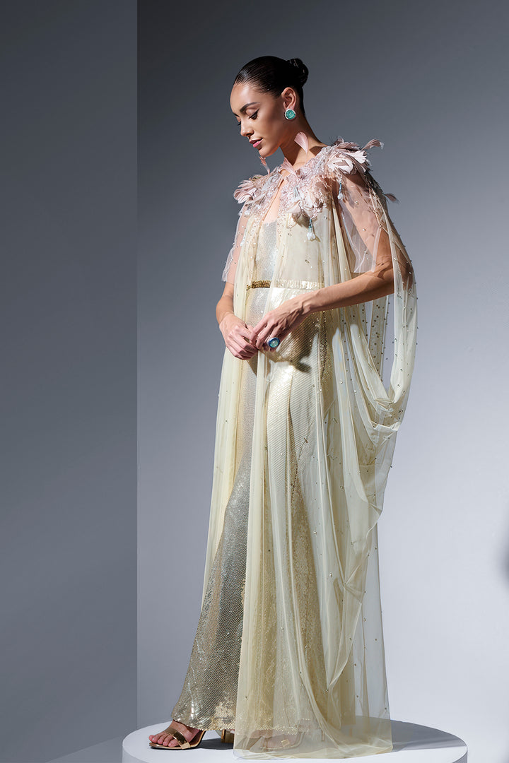 Sequin Cape Dress with Gradient Effect