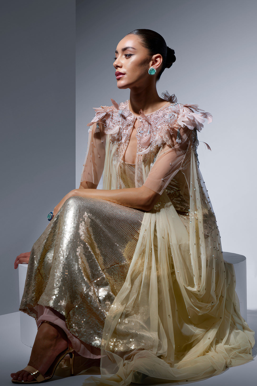 Sequin Cape Dress with Gradient Effect