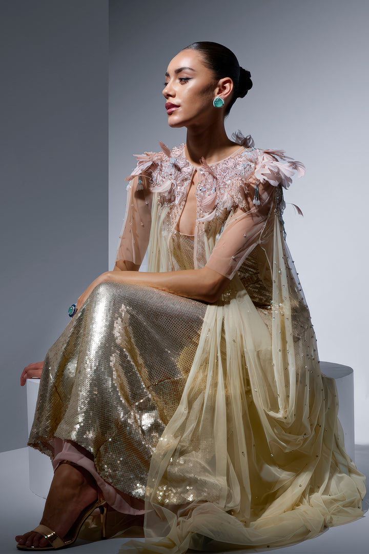 Sequin Cape Dress with Gradient Effect