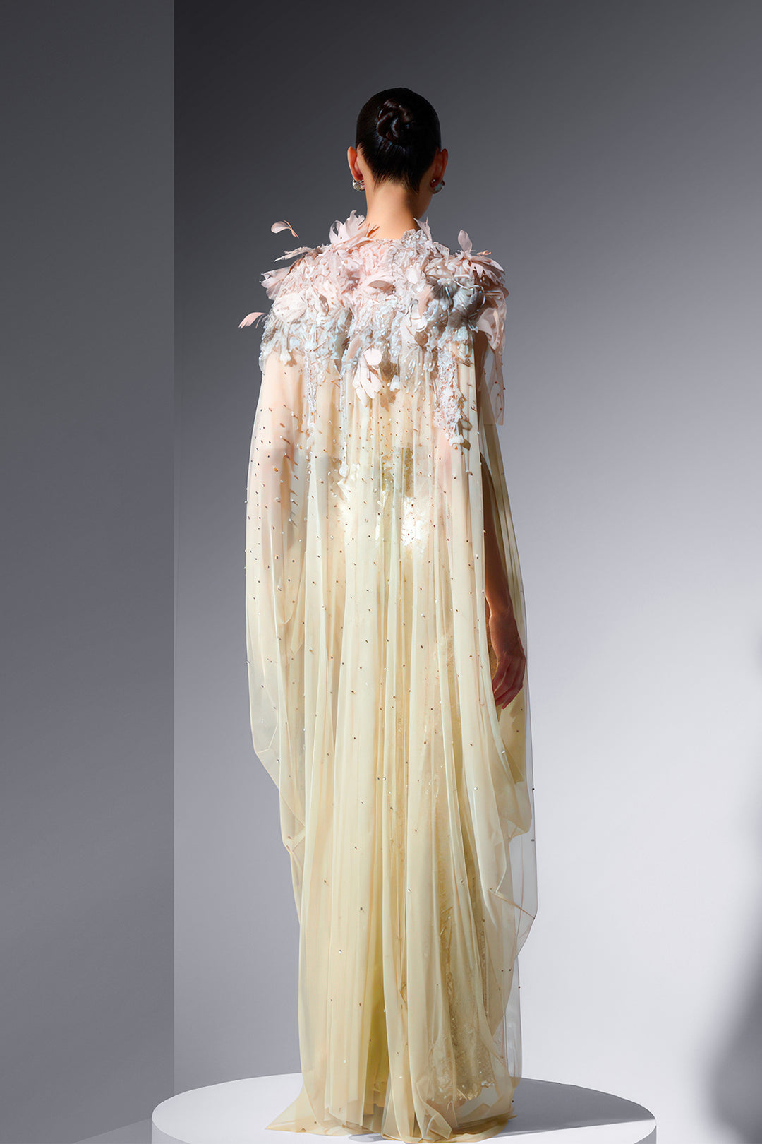 sequin cape dress Long Fitted Formal Beaded Fringe GLS Style GOLD Sequin Beaded Tulle Cape