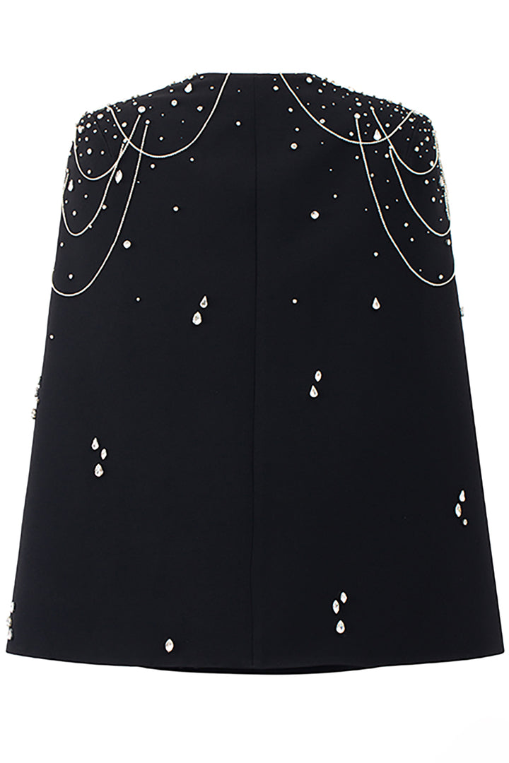 Velvet Satin Dress with Crystal Cape