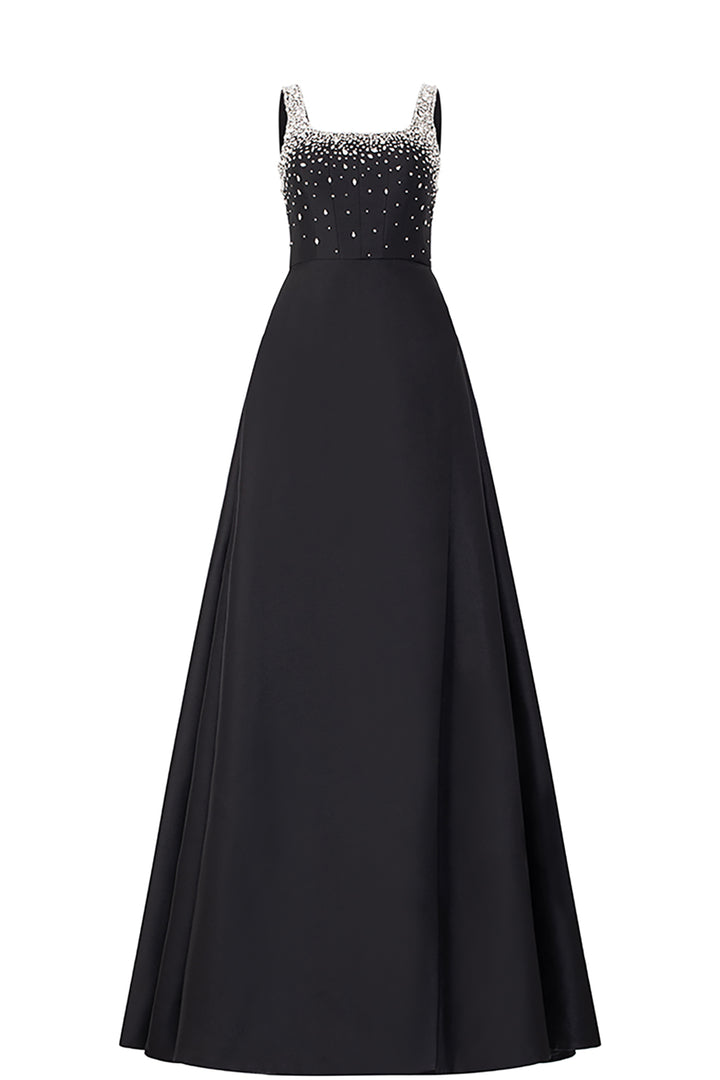 Velvet Satin Dress with Crystal Cape