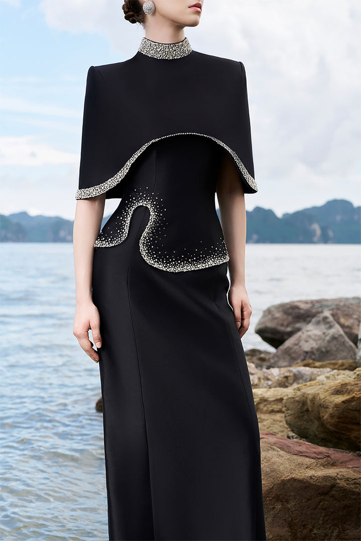 Velvet Cape Dress with Crystals