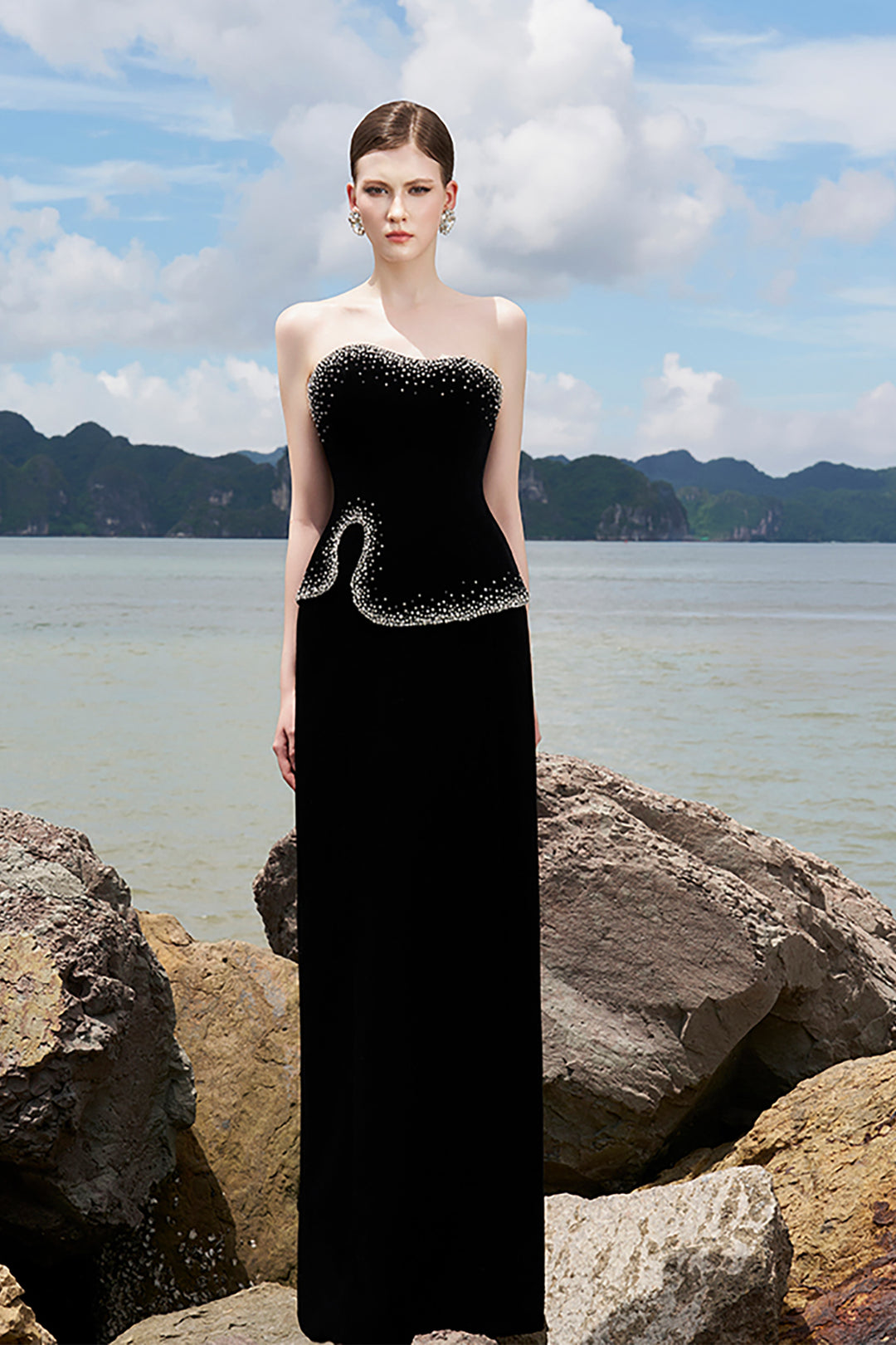 Velvet Cape Dress with Crystals