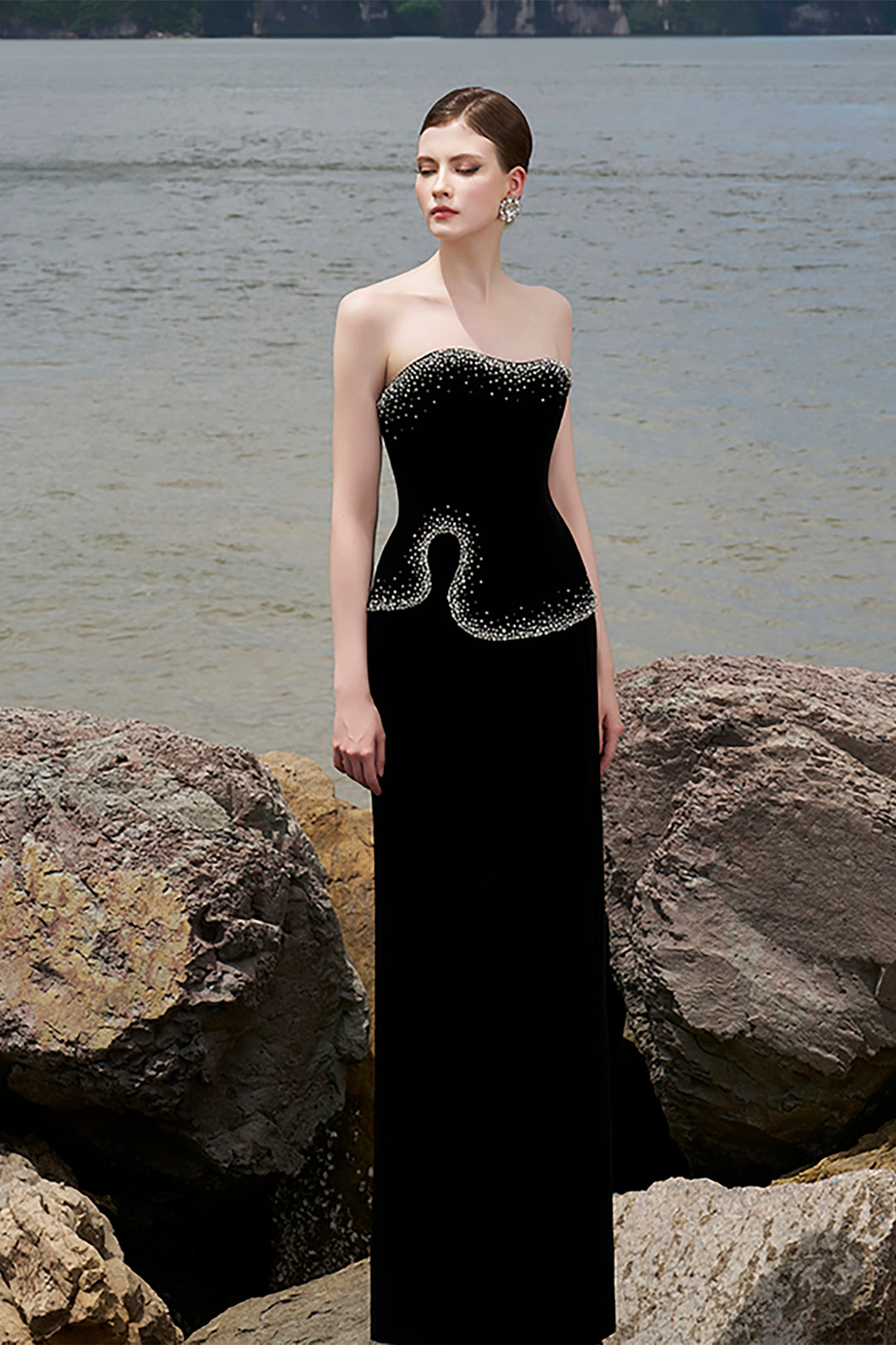 Velvet Cape Dress with Crystals