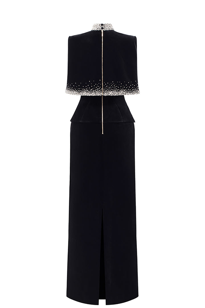 Velvet Cape Dress with Crystals