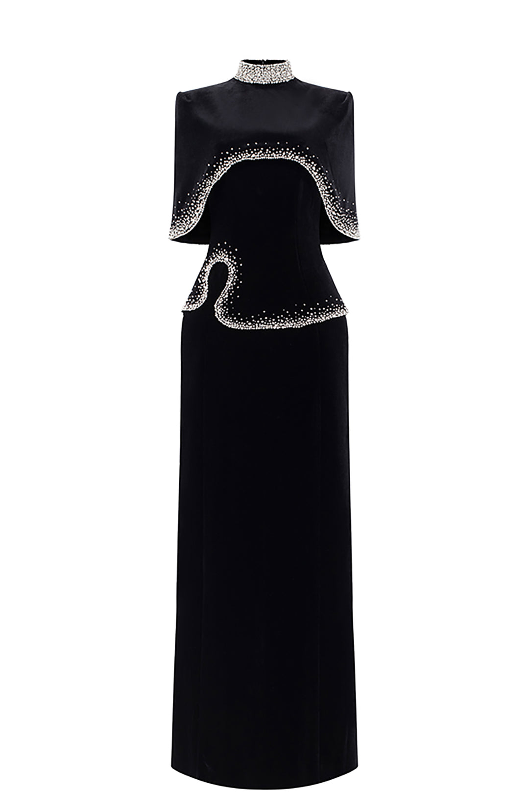 Velvet Cape Dress with Crystals