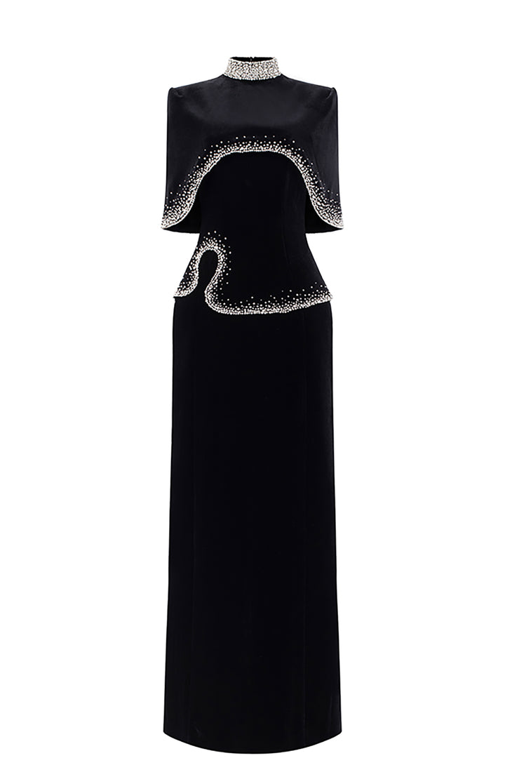 Velvet Cape Dress with Crystals